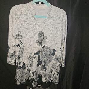 Baisheng GT Blue Grey White Floral Tunic With 3/4 Sleeve Size L